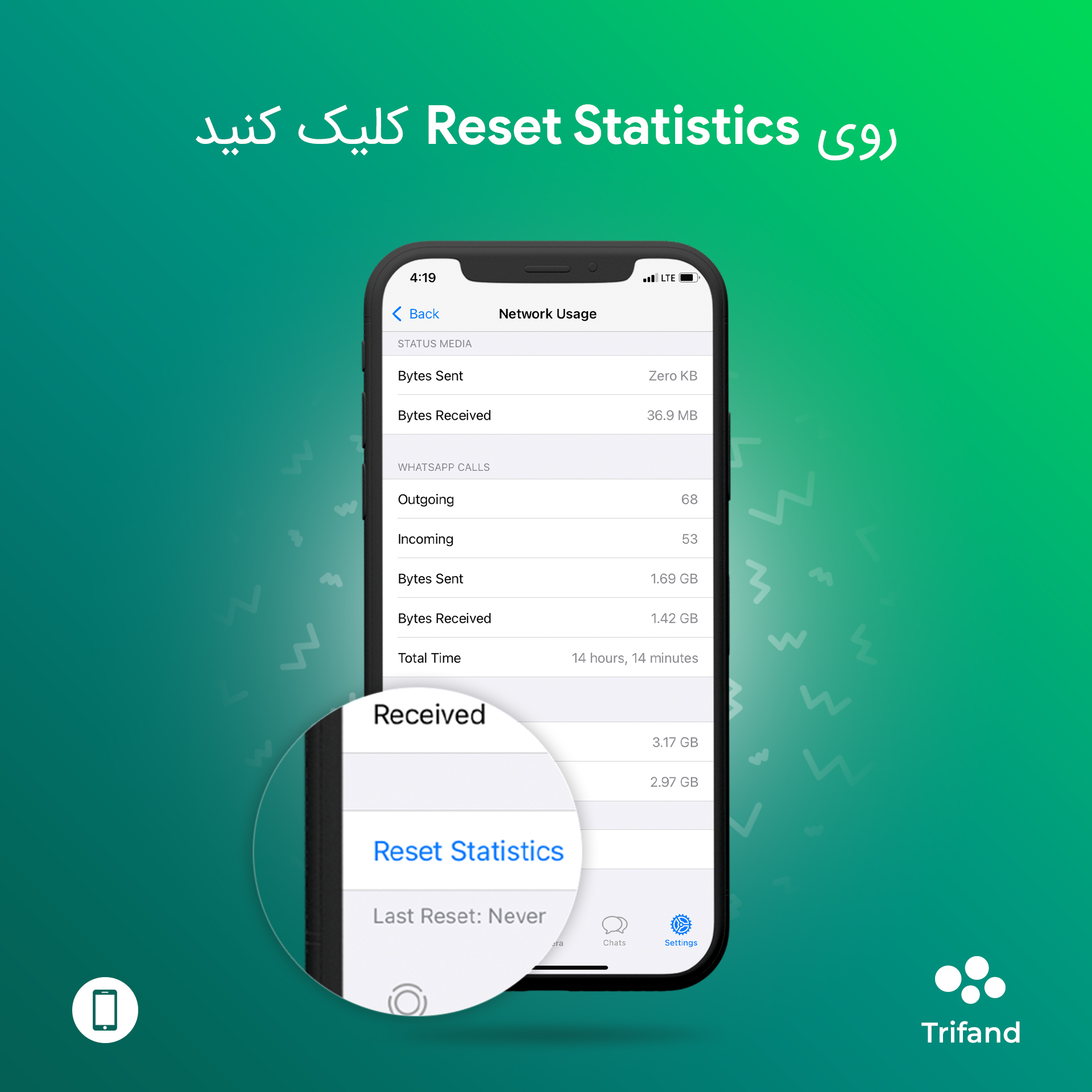 بخش آمار و ارقام داده‌های مصرف شده در واتساپ | تریفند