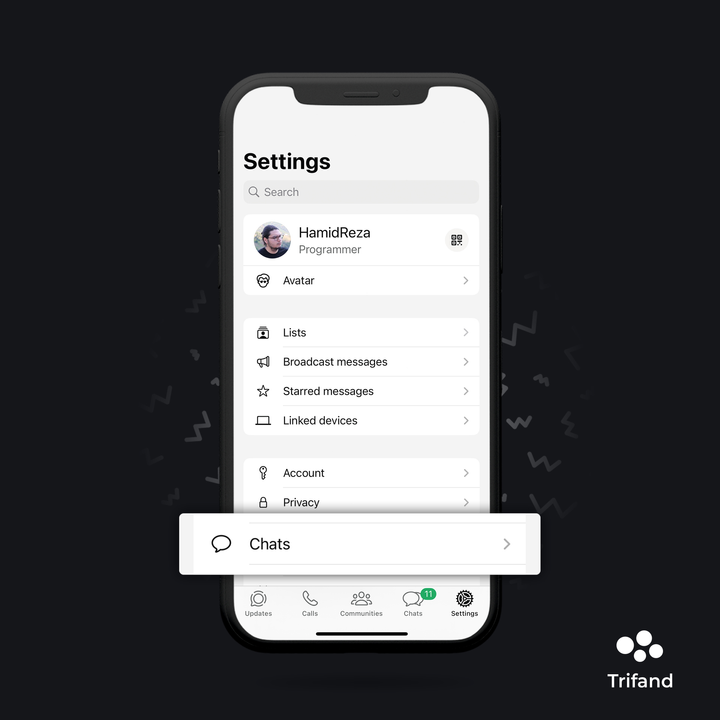 اسکرین‌شات تنظیمات واتساپ