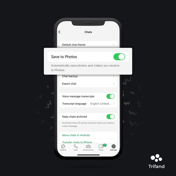 اسکرین‌شات تنظیمات واتساپ قسمت چت‌ها