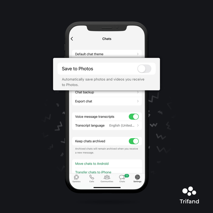 اسکرین‌شات تنظیمات واتساپ قسمت چت‌ها