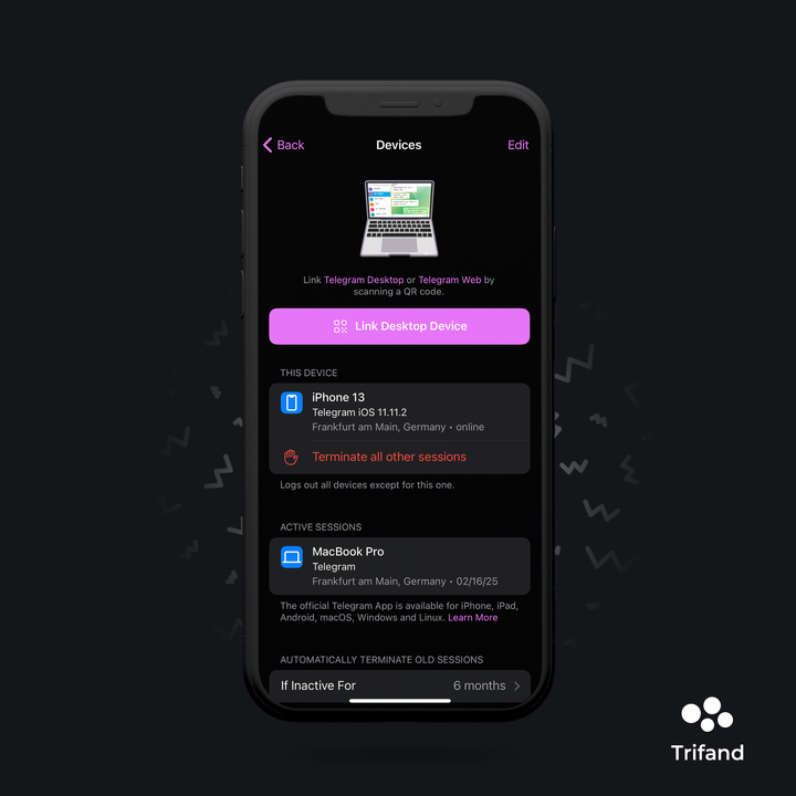 اسکرین‌شات تنظمیات تلگرام بخش Devices