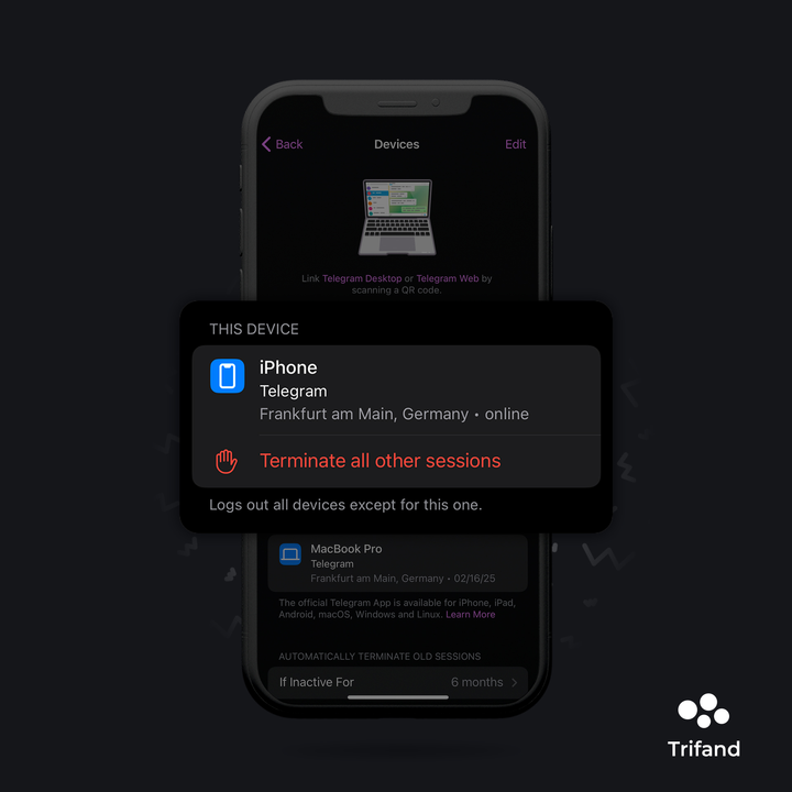 اسکرین‌شات تنظمیات تلگرام بخش Devices
