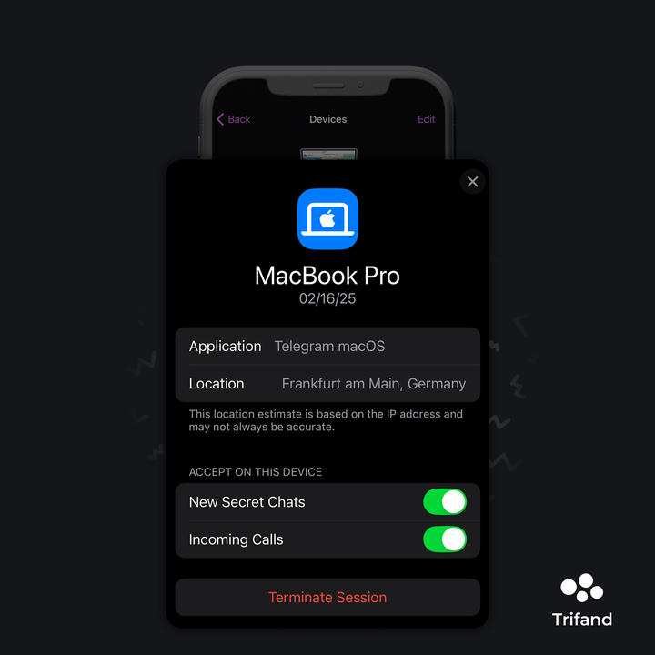 اسکرین‌شات تنظمیات تلگرام بخش Devices