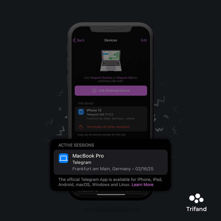 Screenshot of Telegram devices settings