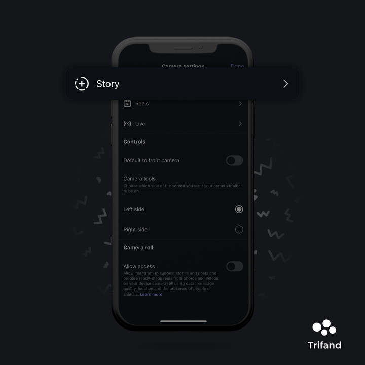 Screenshot of Instagram camera settings