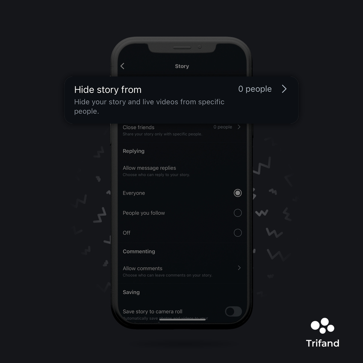 Screenshot of Instagram story settings