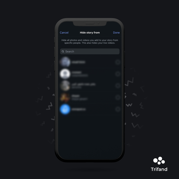 Screenshot of Instagram hide story settings