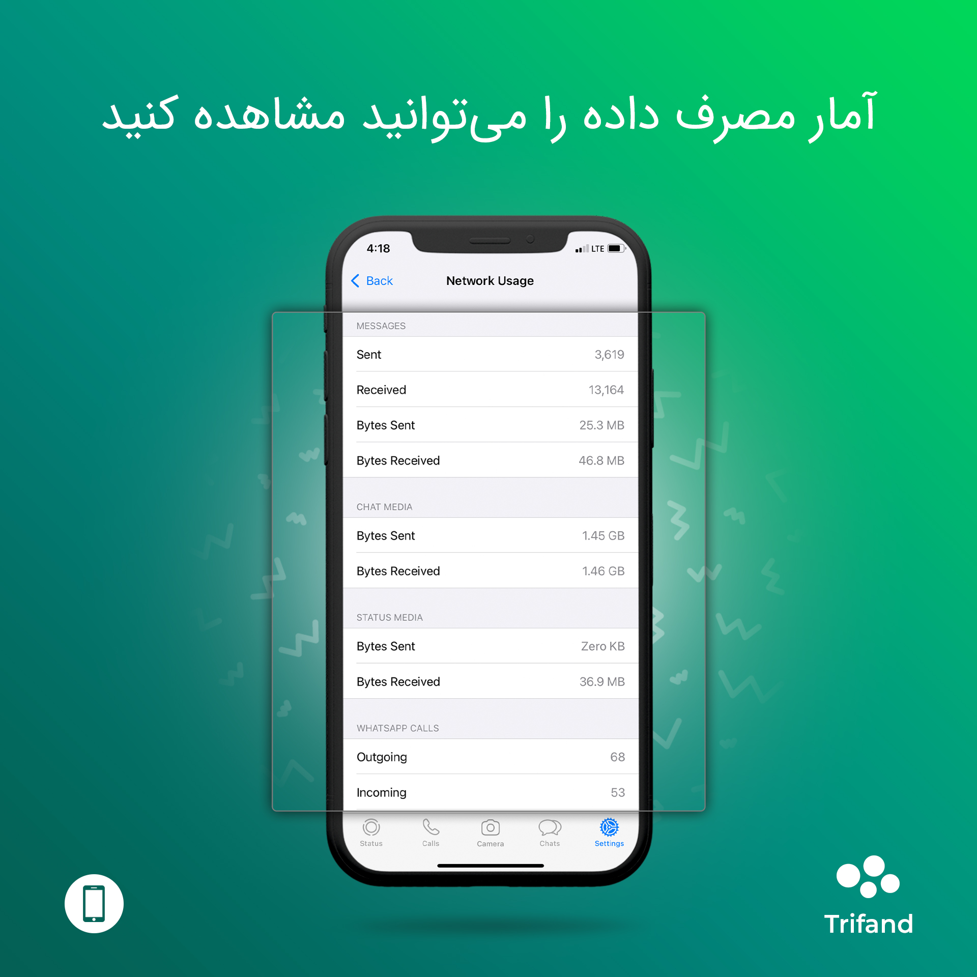 صفحه‌ی Network Usage در واتساپ | تریفند